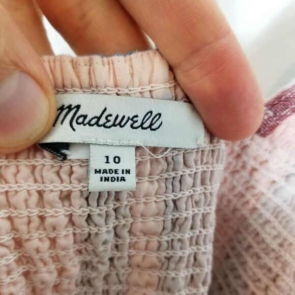 Madewell Women Linen Blend Cropped Jumpsuit Sz 10 Flagstaff Candy Stripes Boho - Picture 7 of 8